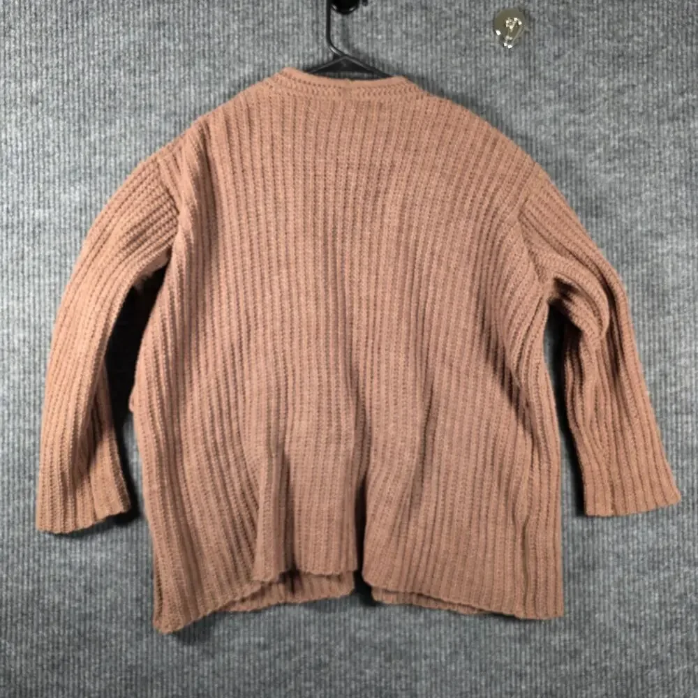 HYFVE‎ Ribbed Knit Cardigan Sweater Open Front Pockets Brown S